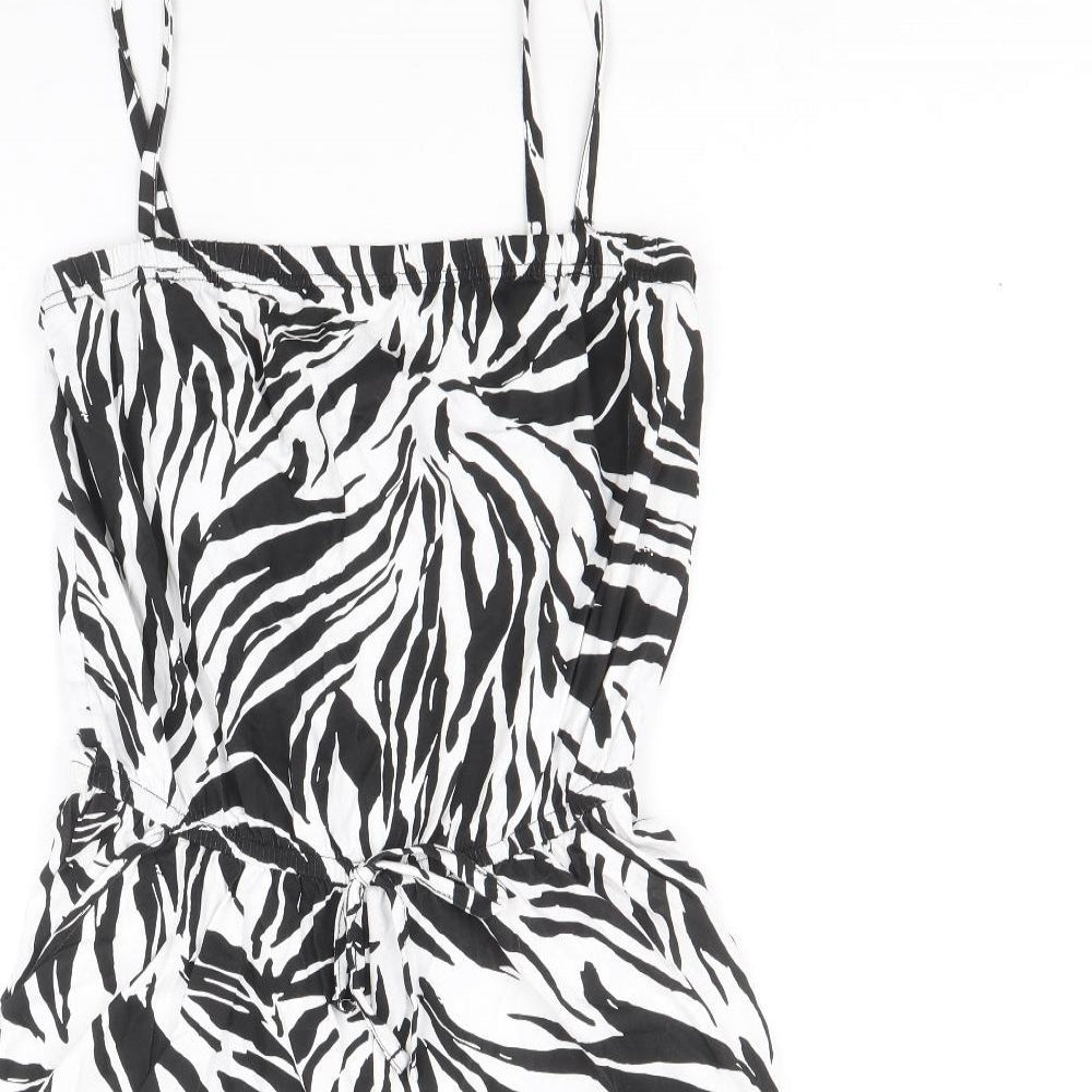Bonmarche Womens Black Animal Print 100% Cotton Playsuit One-Piece Size 10 Pullover - Zebra Pattern