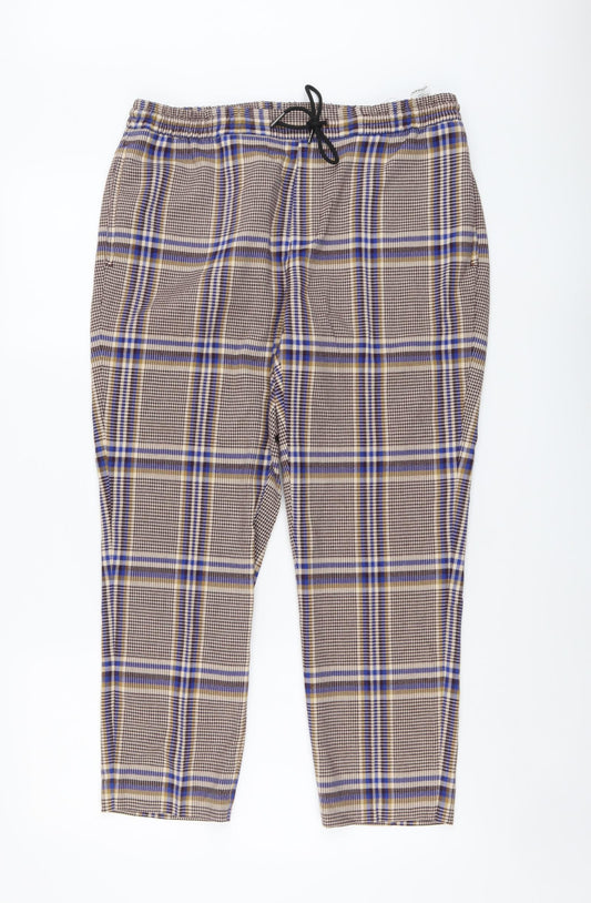 Topman Mens Beige Plaid Polyester Trousers Size 34 in L26 in Regular Drawstring