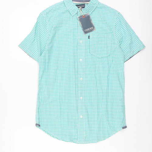 Cherokee Mens Blue Check Cotton Button-Up Size S Collared Button
