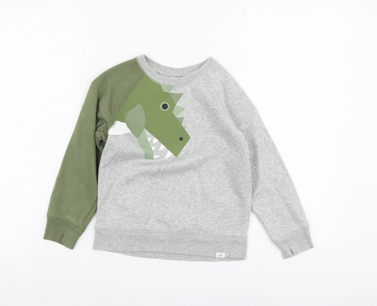 Gap Boys Grey Colourblock Cotton Pullover Sweatshirt Size 5 Years Pullover - Dinosaur