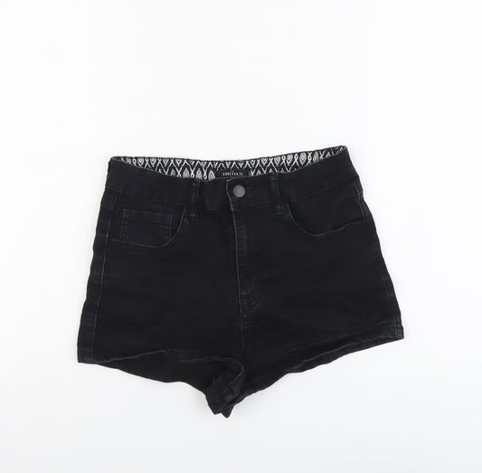 FOREVER 21 Womens Black Herringbone Cotton Hot Pants Shorts Size 26 in L3 in Regular Button