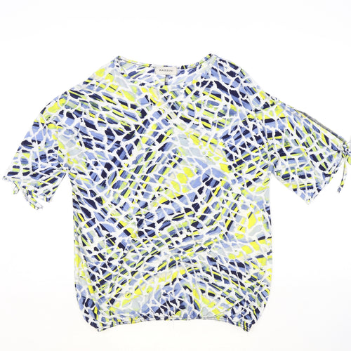 BASSINI Womens Multicoloured Geometric Polyester Basic T-Shirt Size 14 Round Neck