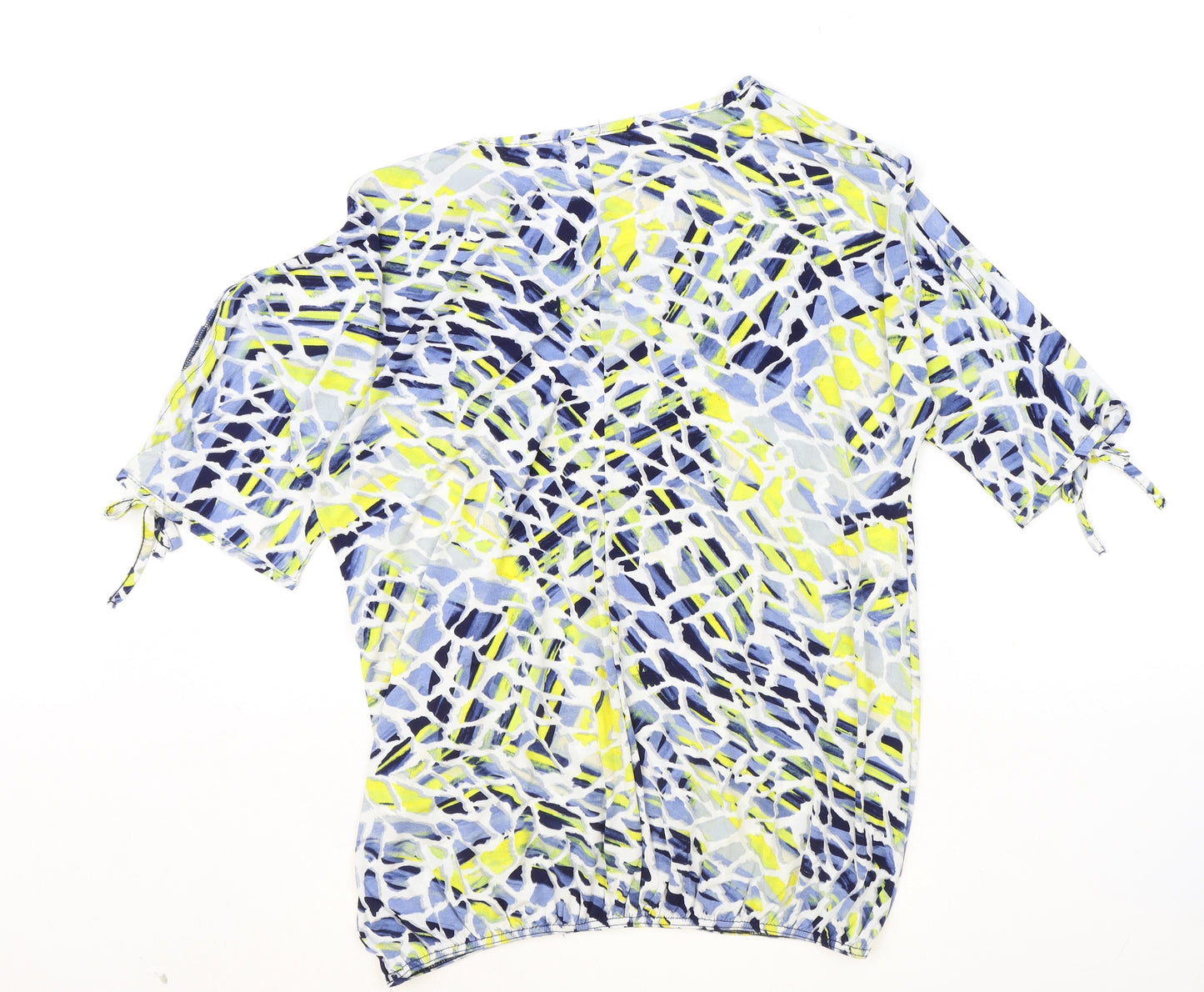 BASSINI Womens Multicoloured Geometric Polyester Basic T-Shirt Size 14 Round Neck