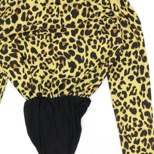 Boohoo Womens Brown Animal Print Polyester Bodysuit One-Piece Size 10 Snap - Leopard Print