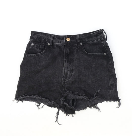 New Look Womens Black Cotton Cut-Off Shorts Size 10 Regular Zip