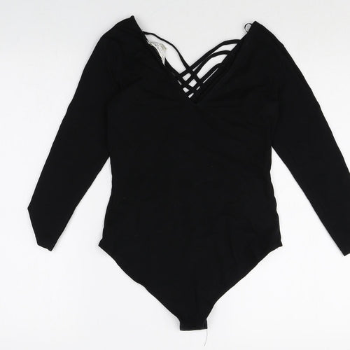 Miss Selfridge Womens Black Cotton Bodysuit One-Piece Size 10 Snap