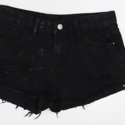 Preworn Womens Black Cotton Hot Pants Shorts Size L Regular Zip