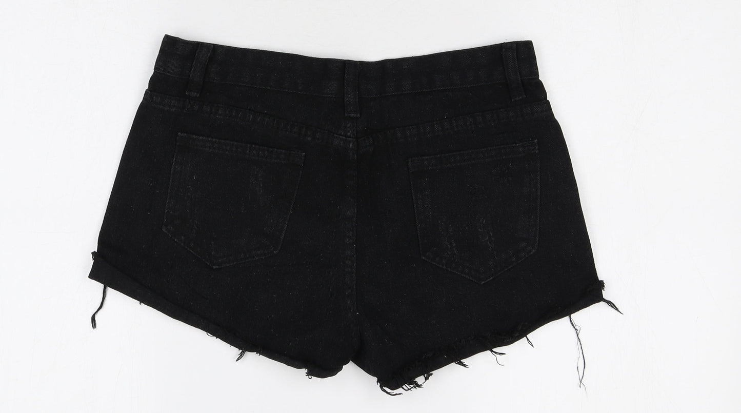 Preworn Womens Black Cotton Hot Pants Shorts Size L Regular Zip