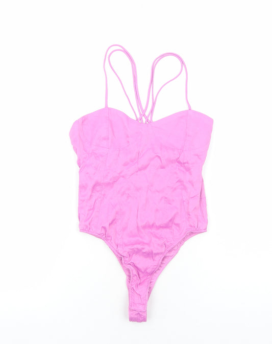 Zara Womens Pink Polyester Bodysuit One-Piece Size S Zip