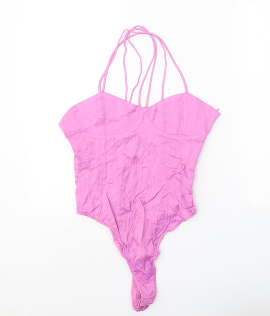 Zara Womens Pink Polyester Bodysuit One-Piece Size L Zip