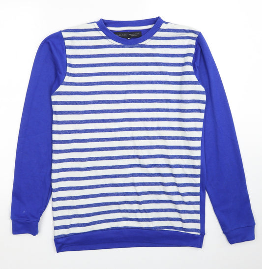 Zara Mens Blue Striped Cotton Pullover Sweatshirt Size XL