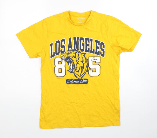 Primark Mens Yellow Cotton T-Shirt Size S Round Neck - Los Angeles