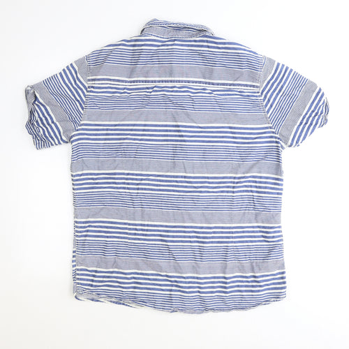 Premium Vintage Mens Blue Striped Cotton Button-Up Size XL Collared Button