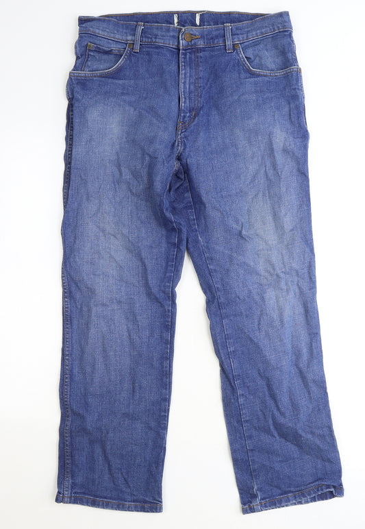 Preworn Mens Blue Cotton Straight Jeans Size 34 in Regular Zip