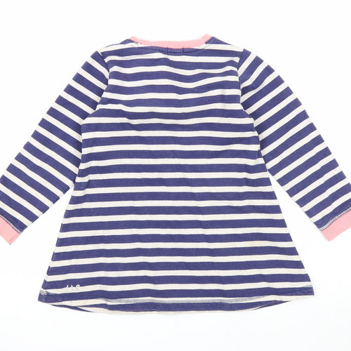 Lilly&Sid Girls Blue Striped Cotton Jumper Dress Size 5-6 Years Round Neck Pullover