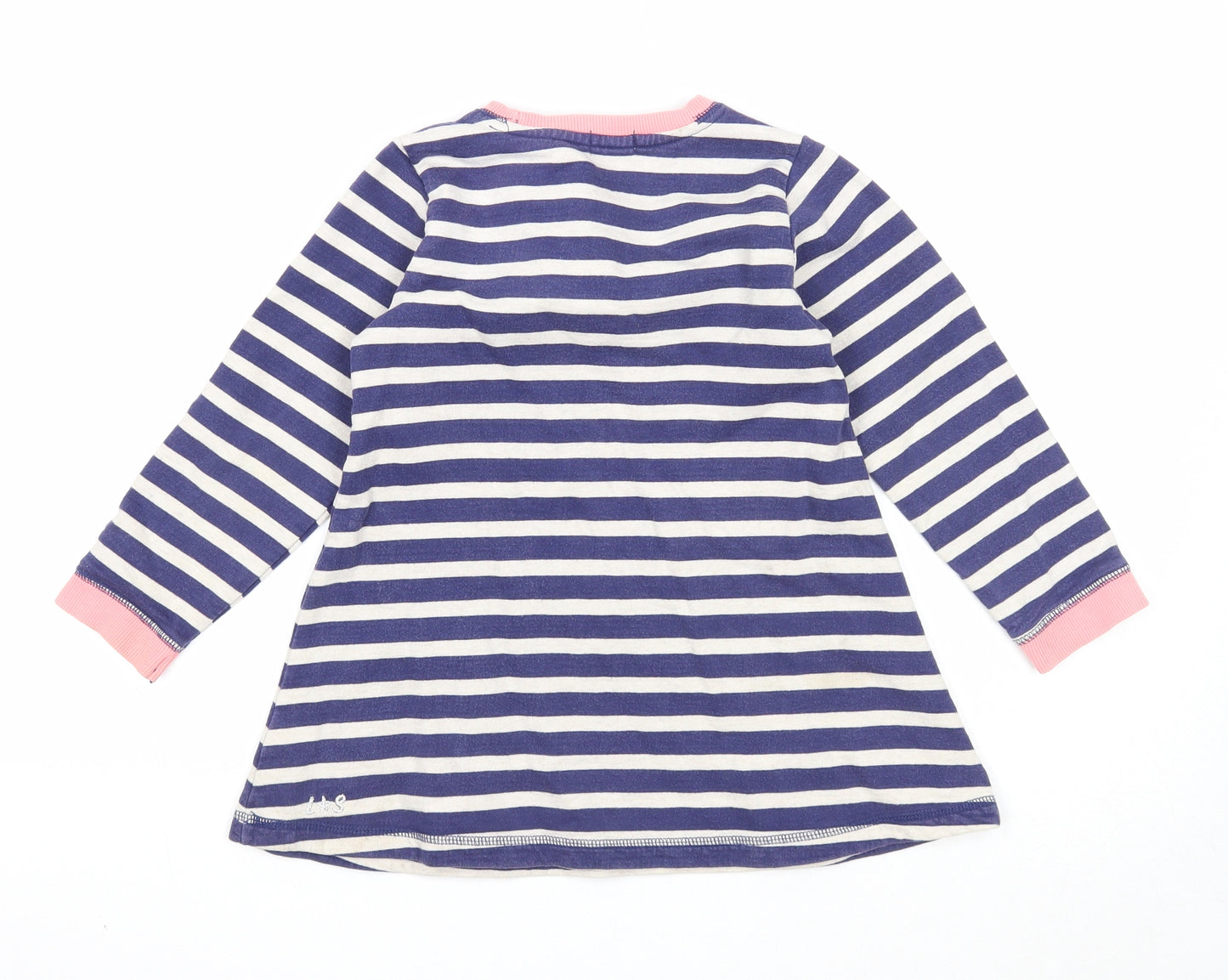 Lilly&Sid Girls Blue Striped Cotton Jumper Dress Size 5-6 Years Round Neck Pullover