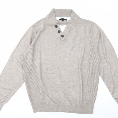George Mens Beige V-Neck Acrylic Pullover Jumper Size L Long Sleeve