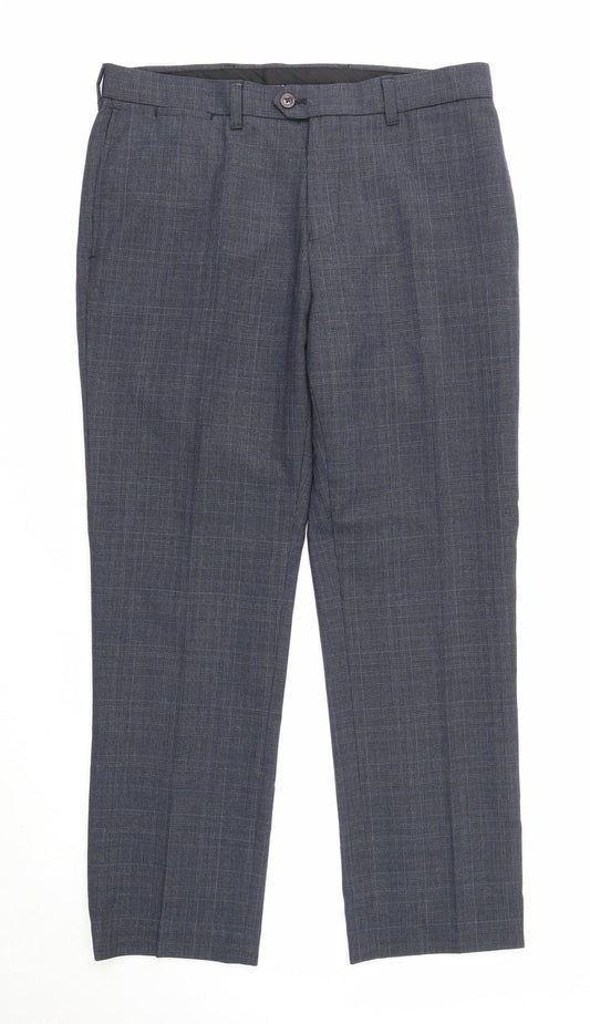 NEXT Mens Blue Plaid Polyester Dress Pants Trousers Size 32 in L33 in Regular Zip