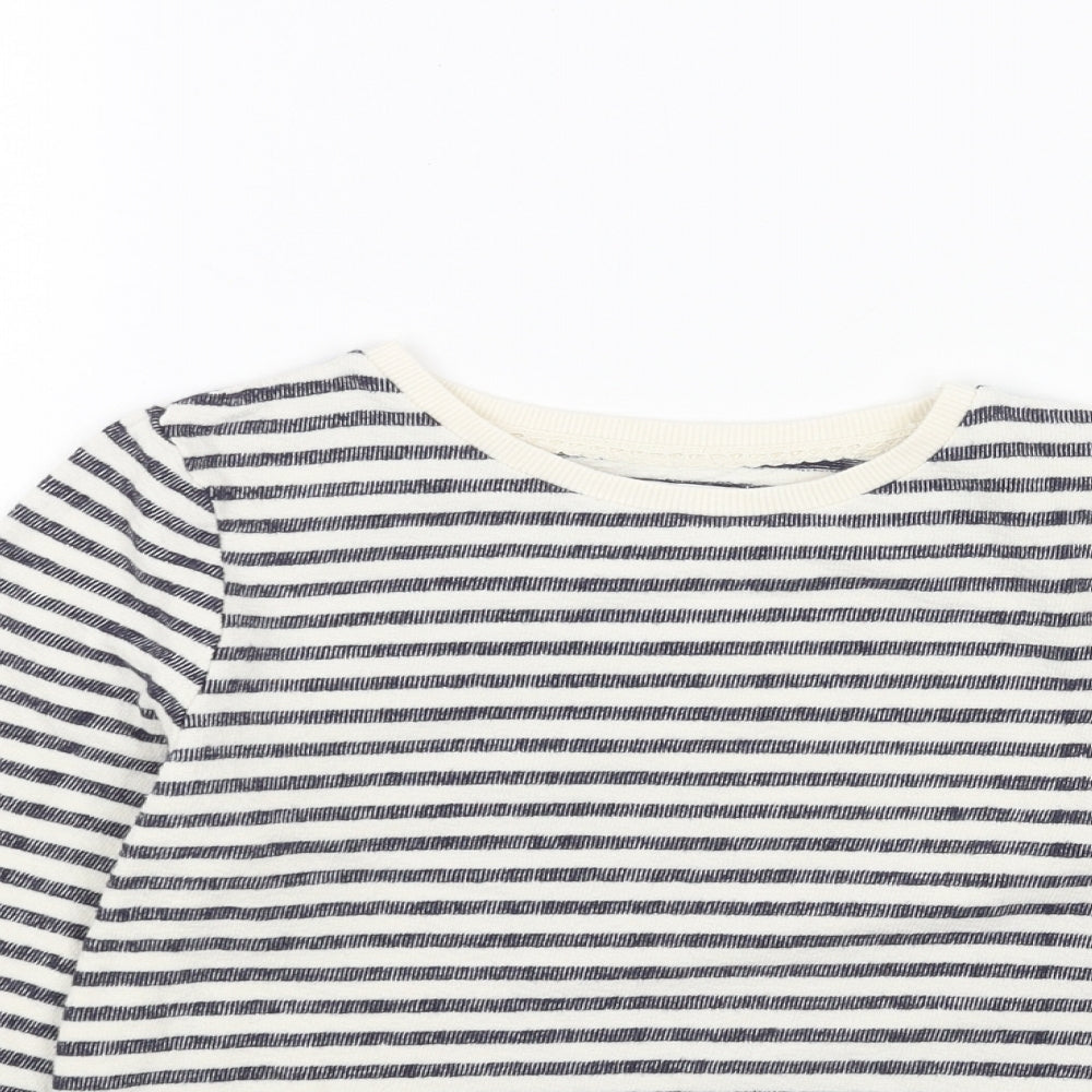 Marks and Spencer Girls White Striped Cotton Pullover Sweatshirt Size 8-9 Years Pullover - Lace Trim