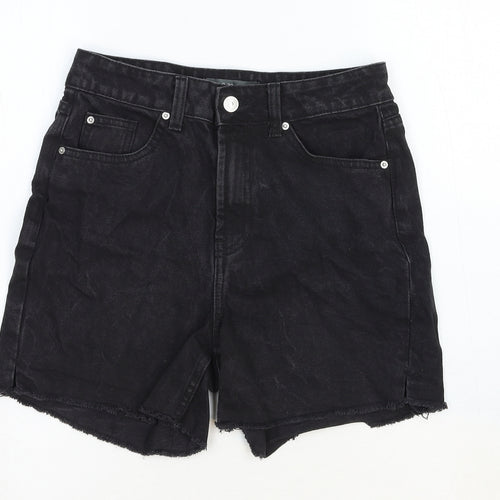 Denim & Co. Womens Black Cotton Boyfriend Shorts Size 6 Regular Zip