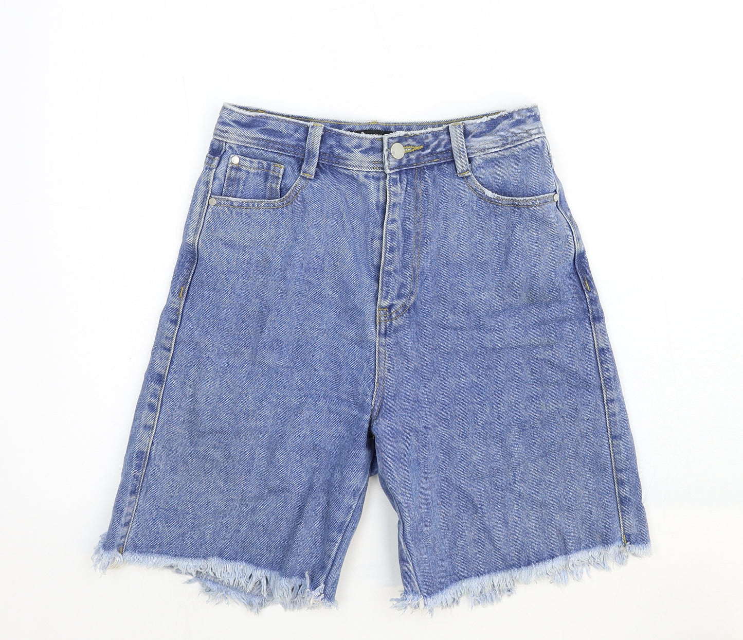 Missguided Womens Blue Cotton Bermuda Shorts Size 6 Regular Zip