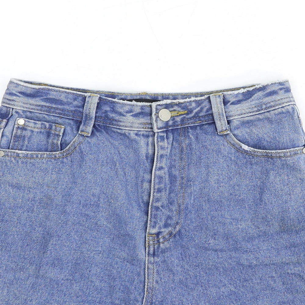 Missguided Womens Blue Cotton Bermuda Shorts Size 6 Regular Zip