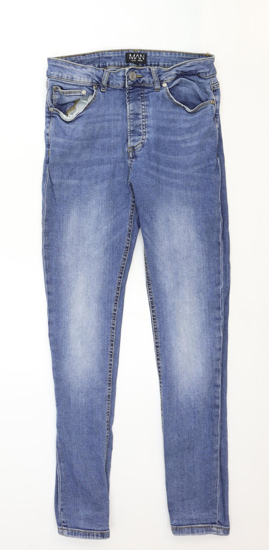 Boohoo Mens Blue Cotton Skinny Jeans Size 32 in Regular Zip