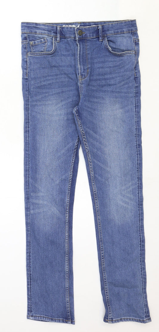 Matalan Girls Blue Herringbone Cotton Skinny Jeans Size 14 Years Regular Zip