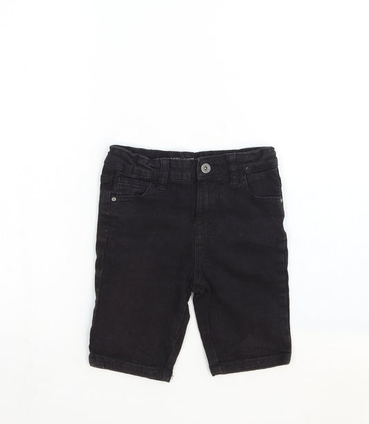 Denim & Co. Boys Black Cotton Chino Shorts Size 7-8 Years Regular Zip