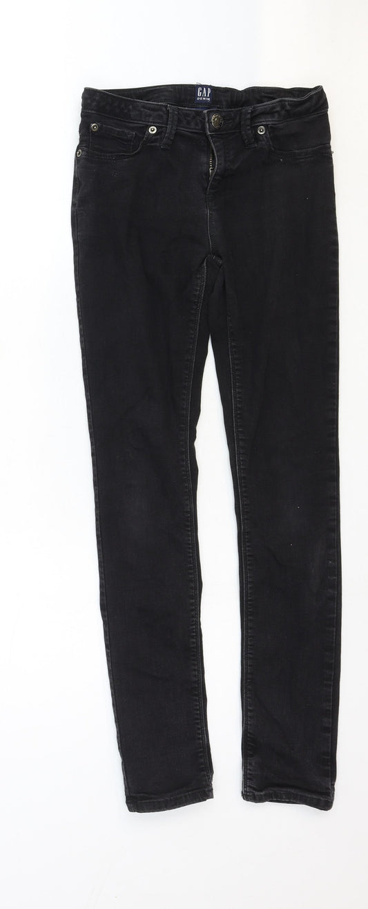 Gap Girls Black Cotton Skinny Jeans Size 14 Years Regular Zip