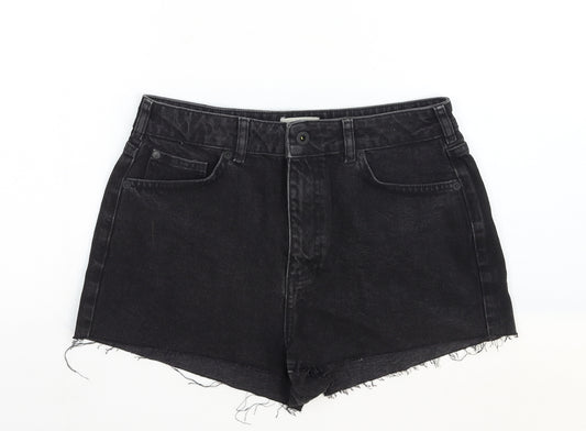 Jack Wills Womens Black Cotton Hot Pants Shorts Size 12 Regular Zip