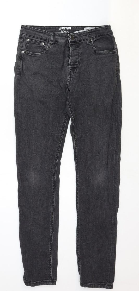 Hoxton Denim Mens Black Cotton Straight Jeans Size 32 in Regular Zip