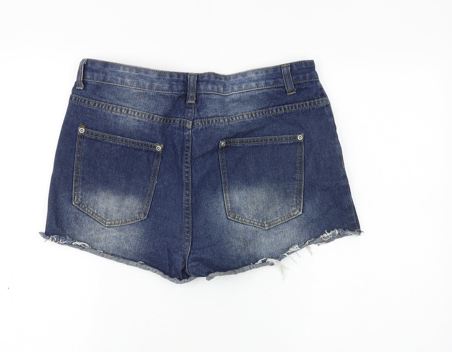 Boohoo Womens Blue Cotton Hot Pants Shorts Size 14 Regular Zip - Distressed