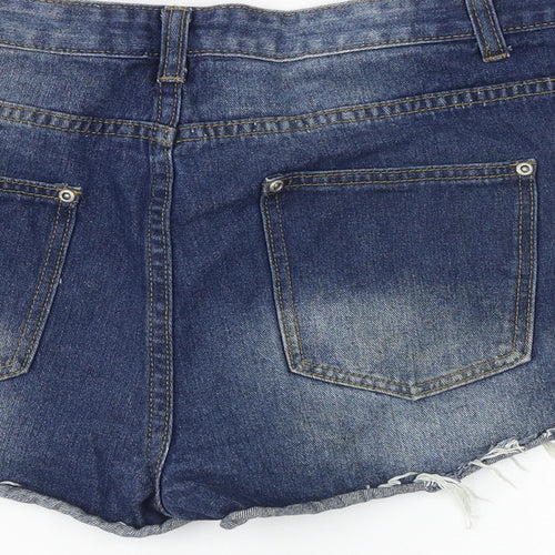 Boohoo Womens Blue Cotton Hot Pants Shorts Size 14 Regular Zip - Distressed