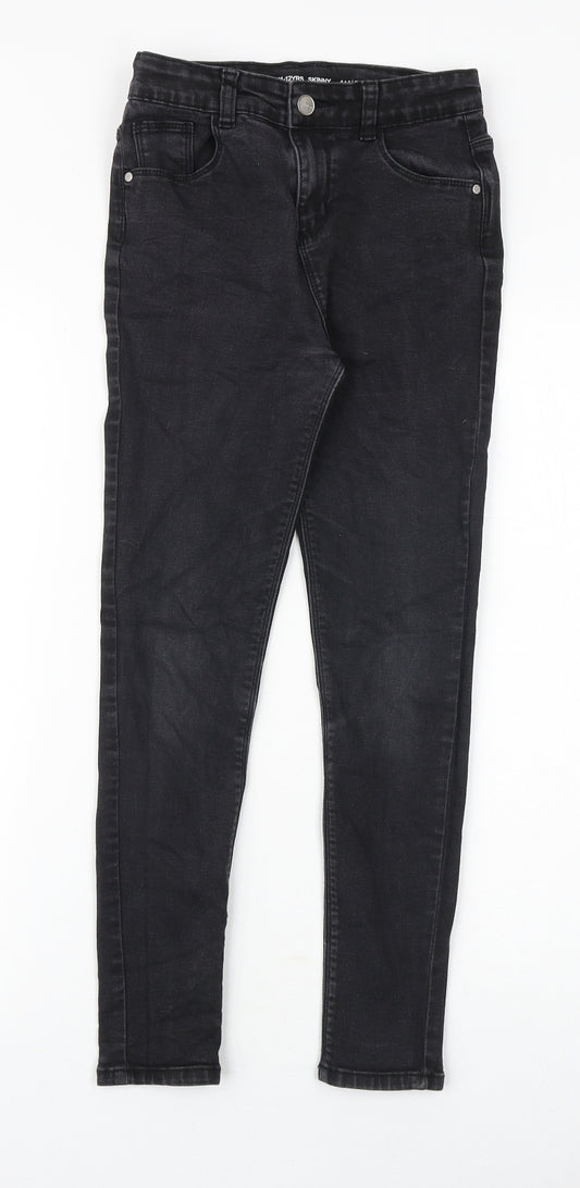 Denim & Co. Girls Black Cotton Skinny Jeans Size 11-12 Years Slim Zip