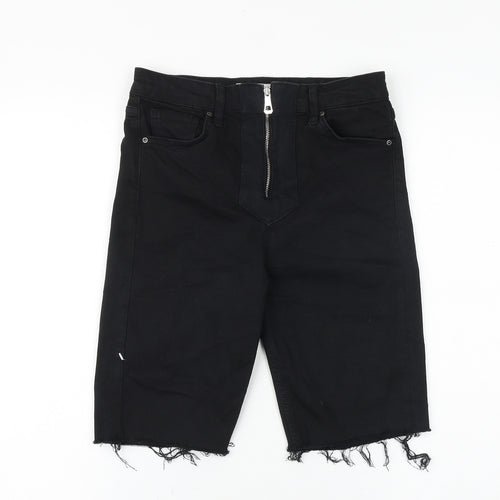 Topshop Womens Black Cotton Bermuda Shorts Size 10 Slim Zip - Distressed