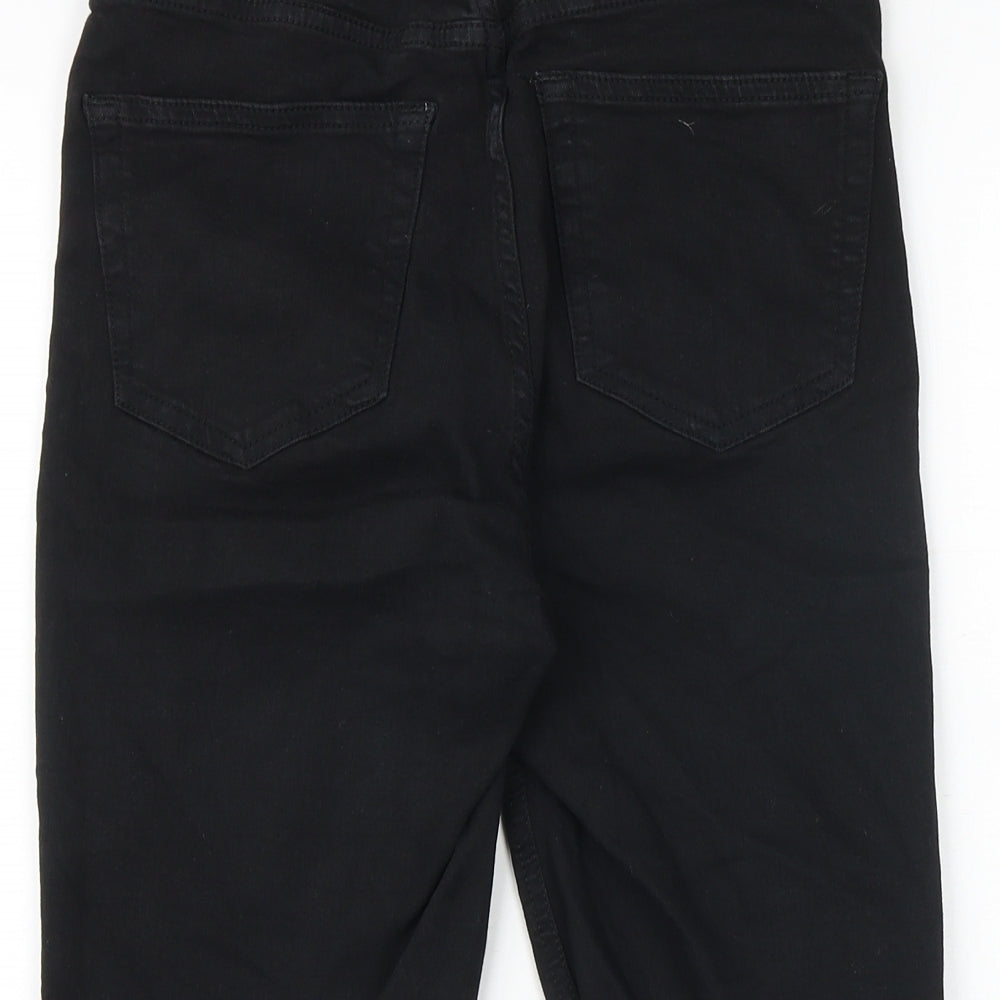 Topshop Womens Black Cotton Bermuda Shorts Size 10 Slim Zip - Distressed