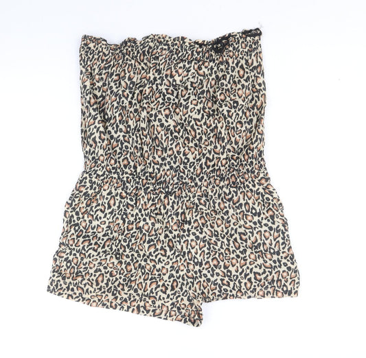 Primark Womens Brown Animal Print 100% Cotton Playsuit One-Piece Size 12 Pullover - Leopard Print