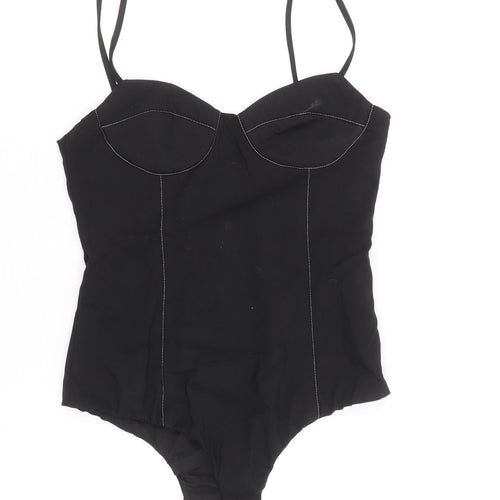 Zara Womens Black Cotton Bodysuit One-Piece Size S Zip - Contrast Stitching