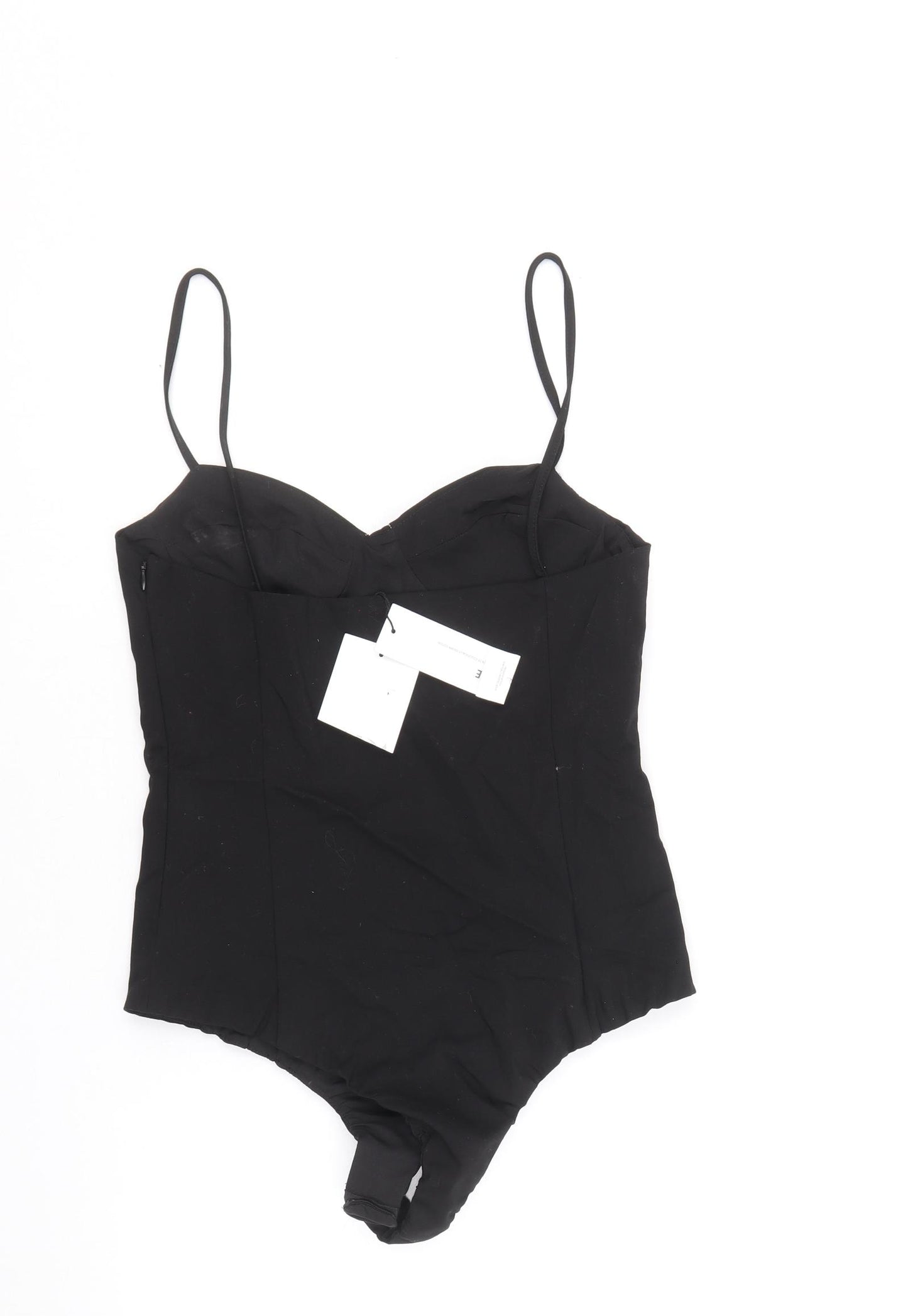 Zara Womens Black Cotton Bodysuit One-Piece Size S Zip - Contrast Stitching