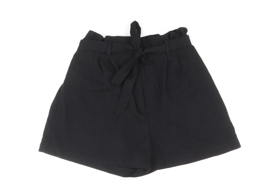 H&M Womens Black Polyester Paperbag Shorts Size 12 Regular Zip