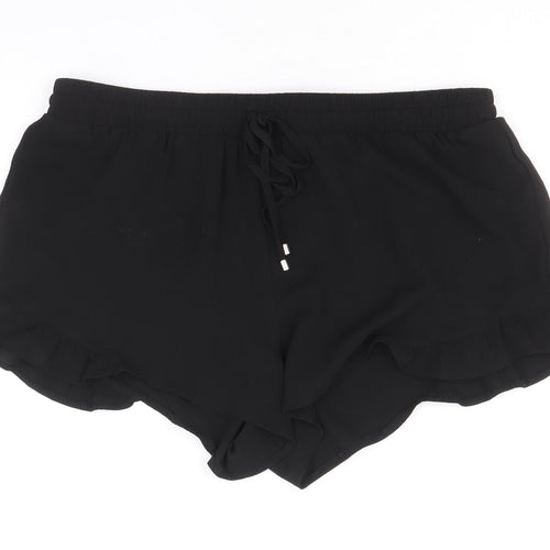 Papaya Womens Black Polyester Hot Pants Shorts Size 12 Regular Drawstring