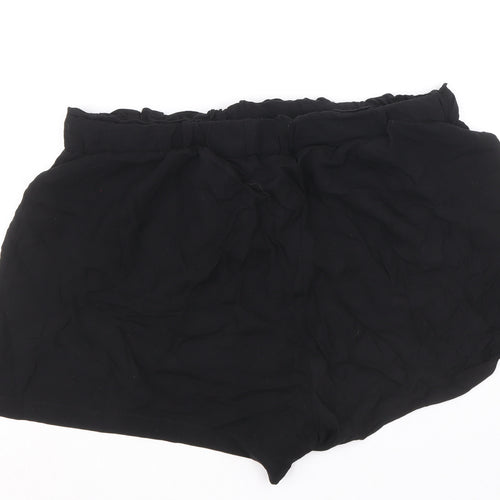 Primark Womens Black Herringbone Viscose Culotte Shorts Size 14 Regular Drawstring