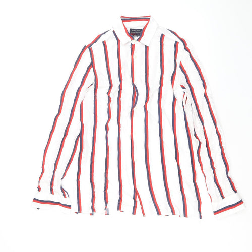 Zara Mens White Striped Viscose Button-Up Size S Collared Button