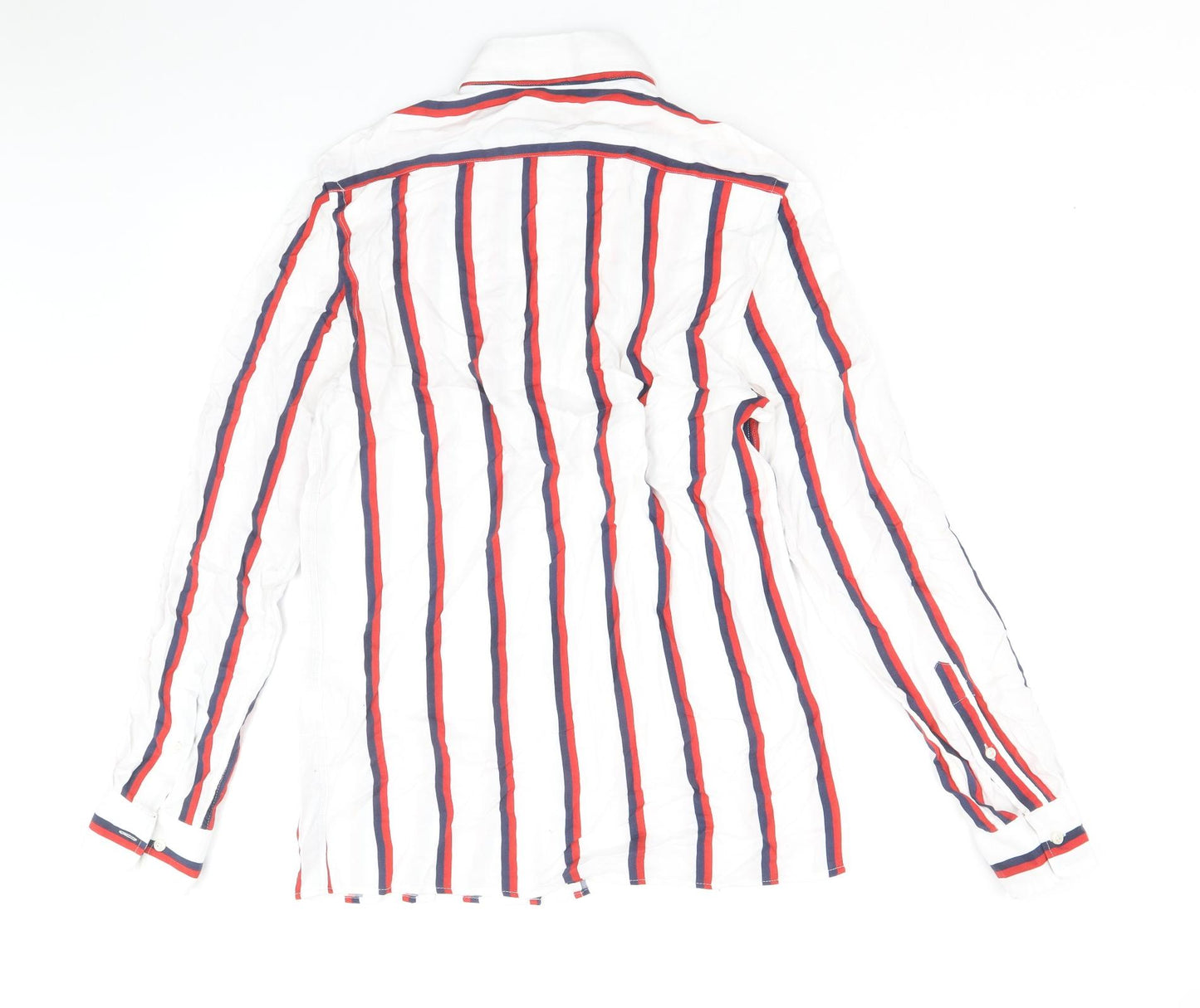 Zara Mens White Striped Viscose Button-Up Size S Collared Button