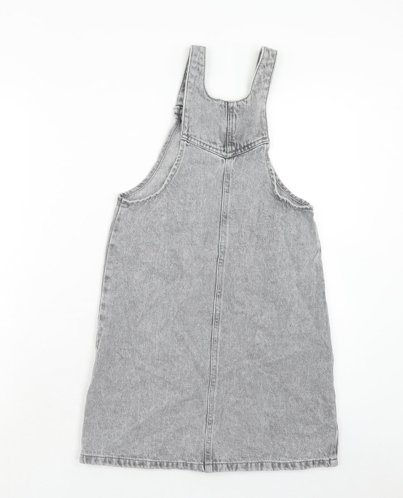 Matalan Girls Grey Cotton Pinafore/Dungaree Dress Size 10 Years Square Neck Button