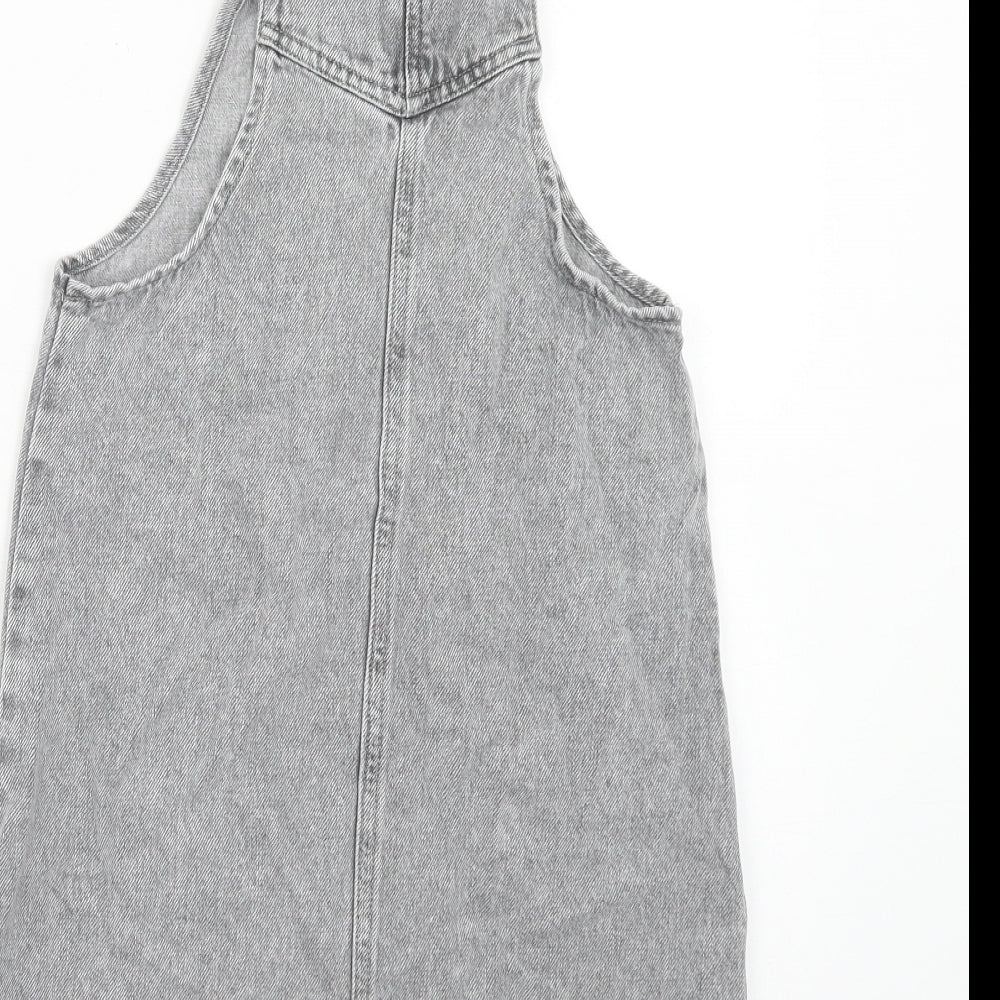 Matalan Girls Grey Cotton Pinafore/Dungaree Dress Size 10 Years Square Neck Button