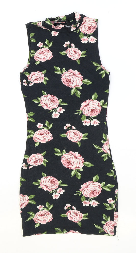 New Look Girls Black Floral Polyester Pencil Dress Size 9 Years Mock Neck Pullover
