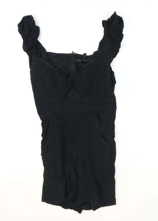 BCBGMAXAZRIA Womens Black Polyester Playsuit One-Piece Size S Zip - Cut Out Detail