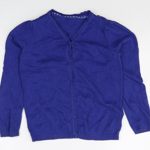 TU Girls Blue V-Neck 100% Cotton Cardigan Jumper Size 8 Years Button